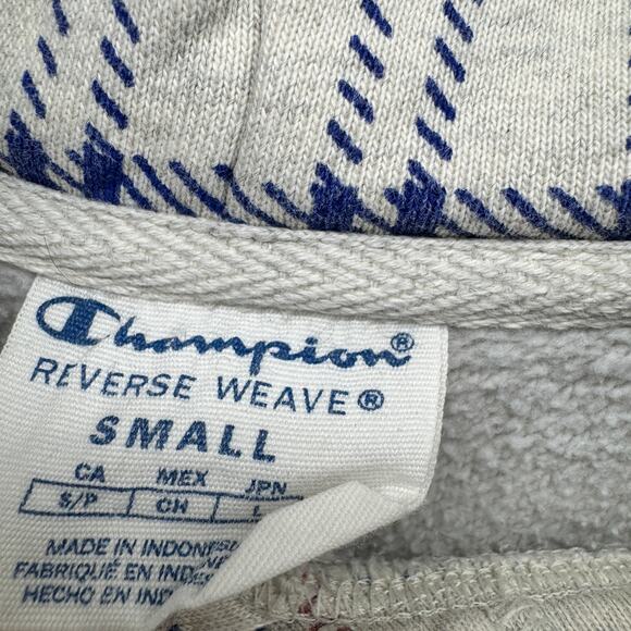 Champion Hoodie Mens Small Reverse Weave Gray Blue Plaid Pullover Comfy - Picture 4 of 9